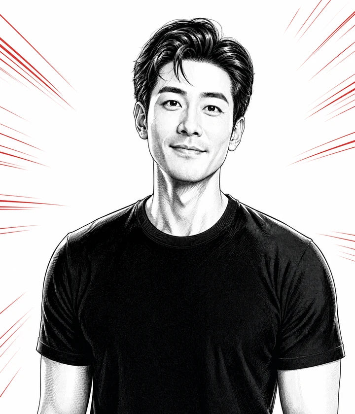 Portrait transformed into original black-and-white manga artwork