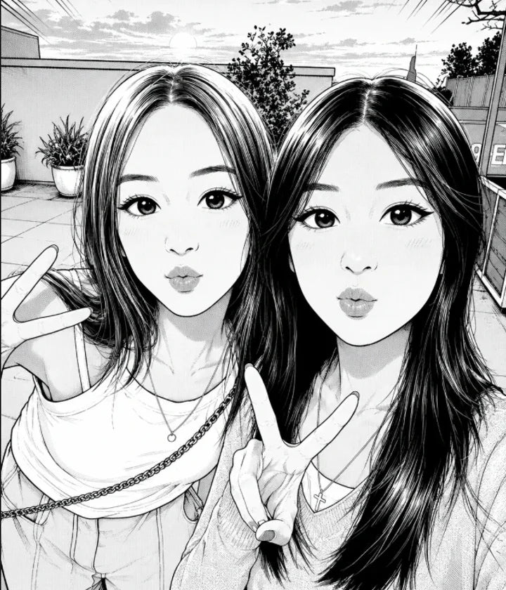 Duo portrait transformed into original manga artwork